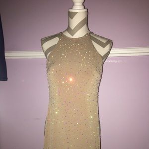 Tan Jeweled Jovani Prom Dress